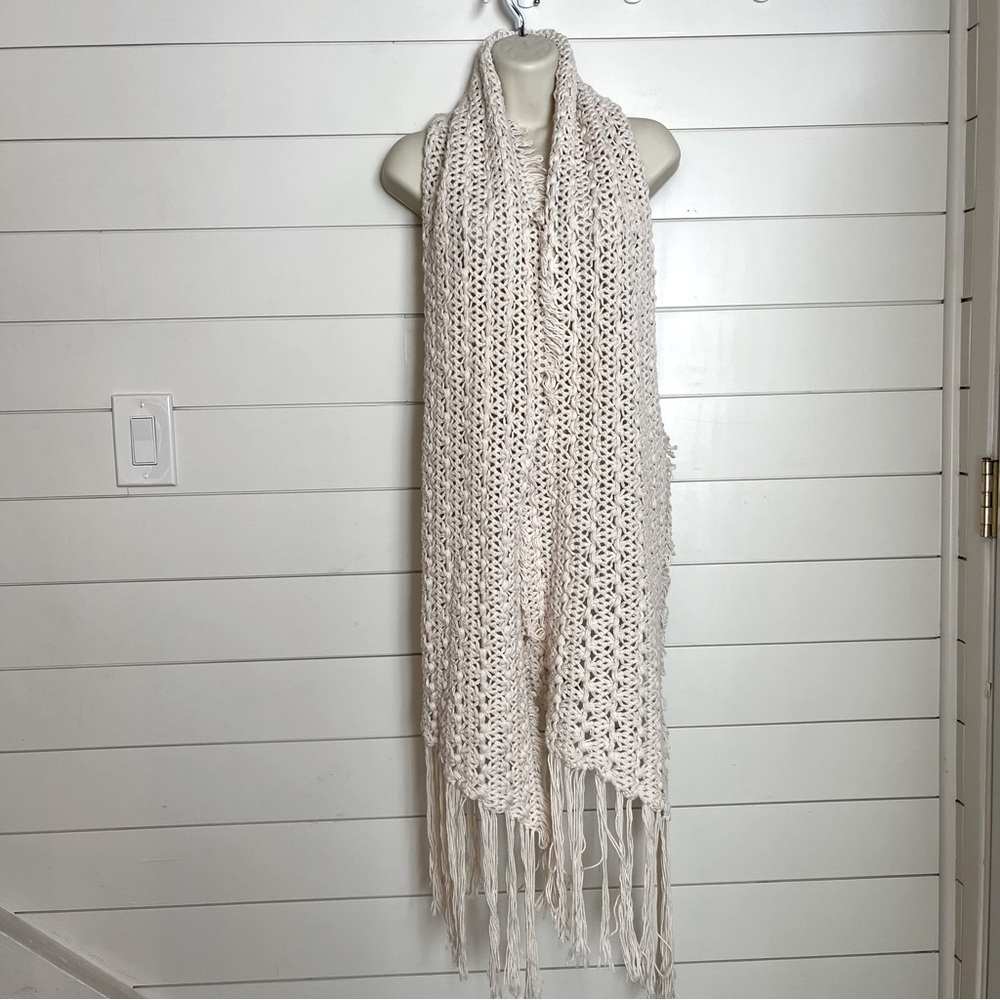 Pure Handknit Extra Long Fringed Cotton Scarf